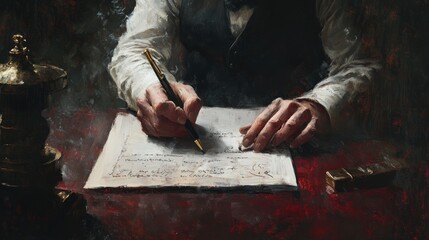 Poster - A Man's Hand Writing on a Paper with a Pen