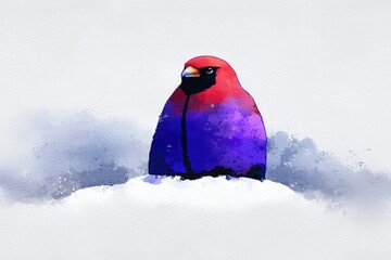 Poster - Watercolor Painting of a Bird in the Snow