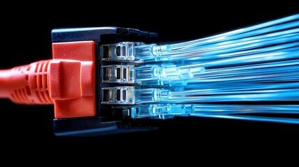 Poster - Colorful fiber optic lines weave together, creating a dynamic abstract background that symbolizes connectivity and high-speed communication in a digital landscape.