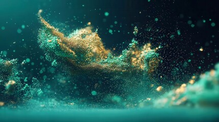 Poster - Dynamic green particle flow with enchanting bokeh effect, seamless loop animation showcasing vibrant movement and depth, ideal for immersive digital environments.