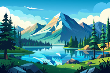 Poster - Mountain lake landscape vector