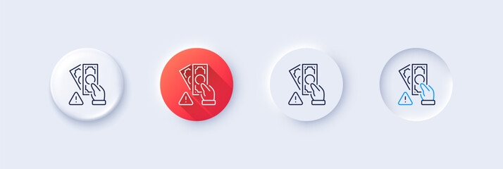 Poster - bribe line icon. neumorphic, red gradient, 3d pin buttons. money fraud crime sign. cash scam symbol.