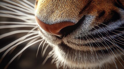 Sticker -   A close-up of a tiger's face with its long whiskers on its nose