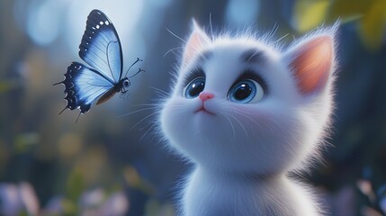 Poster -   A close-up of a cat with a butterfly on its head and one on its back