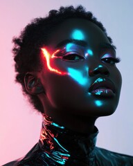 Futuristic Y3K portrait black woman for avantgarde fashion and high-tech beauty concepts