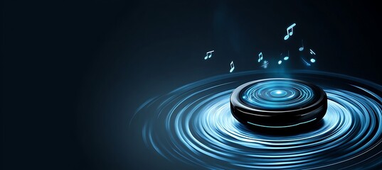 Poster - A holographic music player with virtual controls floating in the air 