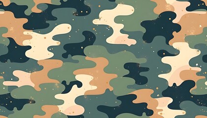 An avant-garde camouflage pattern that fuses urban and natural elements, featuring a mix of muted and vibrant colors.