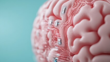 Canvas Print - A close up of a computer chip inside the human brain, AI