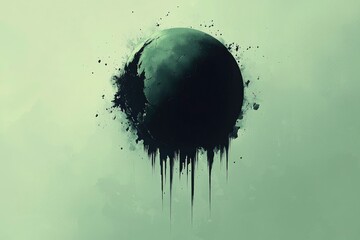 abstract black sphere dripping on green background