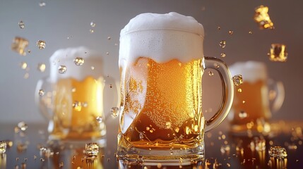 Wall Mural - Close-up of a Frothy Beer in a Glass Mug