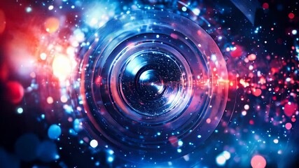 Wall Mural - abstract video camera lens with colorful lights. concept of digital media production in cinema and t