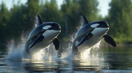 two dolphins jumping