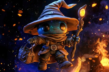 Poster - Fantasy Wizard Character with a Staff and Bag