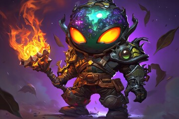 Sticker - Fantasy Creature with Cosmic Head and Burning Torch