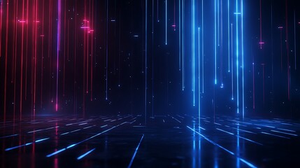 Poster - Abstract digital background with glowing red and blue lines creating a futuristic atmosphere.