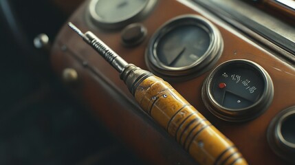 Aufkleber - Vintage Screwdriver Resting on Car Dashboard with Gauges