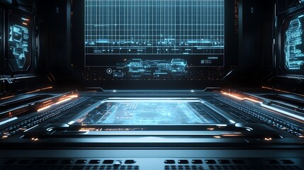 Poster - Futuristic tech control room with glowing interface.