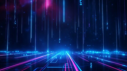 Aufkleber - abstract digital landscape with colorful lights and beams on a dark background, representing a futur
