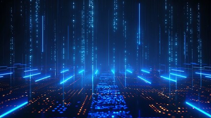 Poster - abstract digital landscape with glowing blue data streams and circuit patterns, representing data fl