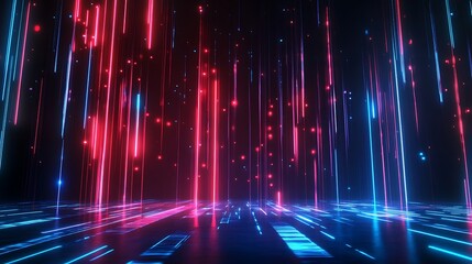 Poster - abstract digital landscape with vibrant neon lights and patterns creating a futuristic atmosphere.