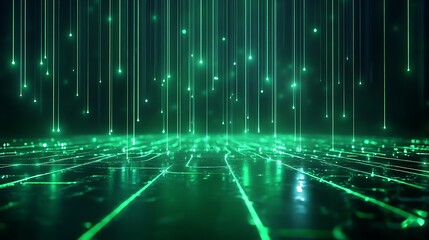 Poster - abstract green digital background with glowing lines and dots creating a futuristic design.