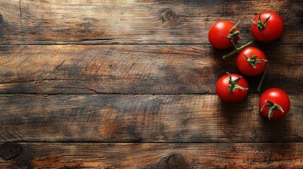 Sticker -   A group of five tomatoes sits atop a wooden table, alongside a knife and a broccoli stalk