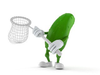 Poster - Cucumber character holding net