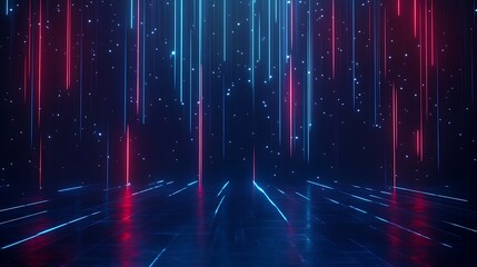 Poster - dynamic abstract background with vibrant blue and red light streaks against a dark backdrop.