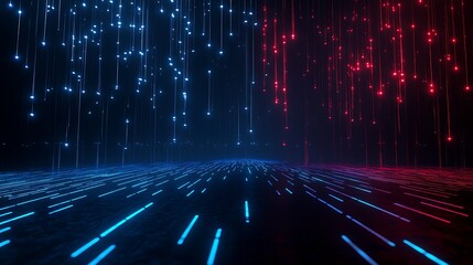 Poster - Dynamic visual of flowing blue and red light lines creating a futuristic atmosphere.