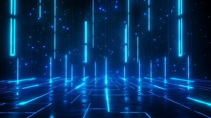Poster - futuristic abstract background with glowing blue lines and digital elements creating a sci-fi atmosp
