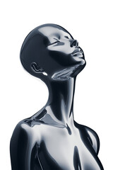 Poster - Futuristic 3D chrome woman body mannequin. Sleek polished glossy metal female sculpture with reflections. Ai generated