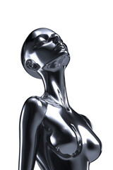 Poster - Futuristic 3D chrome woman body mannequin. Sleek polished glossy metal female sculpture with reflections. Ai generated