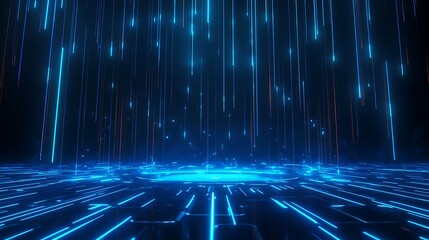 Wall Mural - Futuristic blue digital data stream with glowing particles and lines, creating a mesmerizing visual effect.