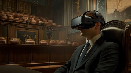 Aufkleber - A Man in a Suit Wearing Virtual Reality Goggles in a Formal Setting