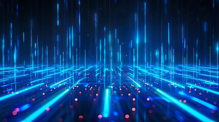 Aufkleber - Futuristic blue light rays and digital particles create a dynamic abstract background.