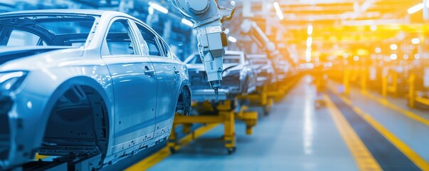 Poster - Robotic Arms Assembling Cars in Manufacturing Facility