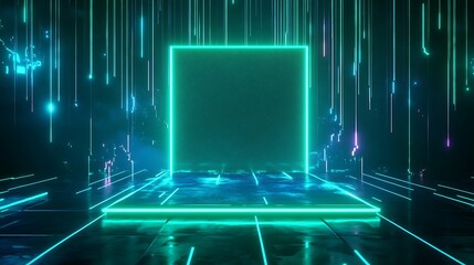 Poster - futuristic digital background featuring glowing neon shapes and vibrant light trails, perfect for te