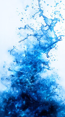 Wall Mural - a blue water splash with a white background. the water is in the air and has a lot of bubbles