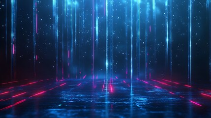Poster - Futuristic digital background with glowing lines and particles, creating a sci-fi ambiance full of depth and vibrant color.