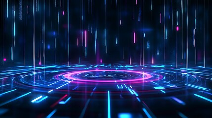 Futuristic digital background with glowing neon lines and circles, ideal for tech-themed designs and projects.