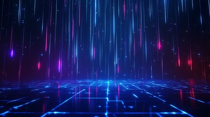 Poster - futuristic digital background with vibrant blue and pink vertical lines and grid pattern, perfect fo