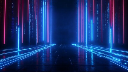Poster - futuristic digital corridor with glowing blue and pink lines, creating a vibrant atmosphere for inno