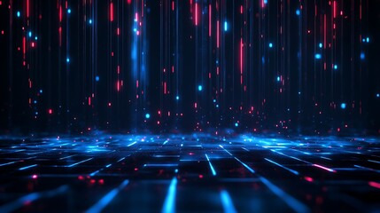 Poster - futuristic digital landscape with glowing blue and red lights creating an immersive effect.