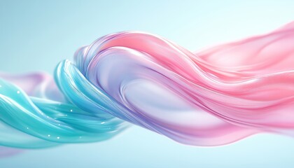 Fototapete - Abstract Pastel Swirls, Elegant 3D Render of Mixing Light Pink, Lavender, and Mint Green Waves