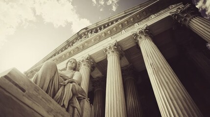 Aufkleber - A Low Angle View of the Supreme Court Building with a Statue in the Foreground