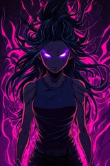 Poster - Powerful Anime Woman With Purple Glowing Eyes