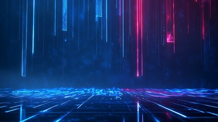 Poster - futuristic digital landscape with glowing lines and vibrant colors, creating an immersive technology