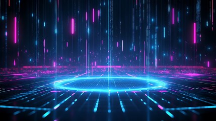 Poster - futuristic digital landscape with neon lights and glowing patterns creating a vibrant tech atmospher
