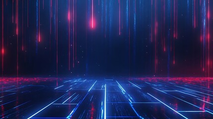 Poster - futuristic digital landscape with neon lights, perfect for technology and sci-fi themes.