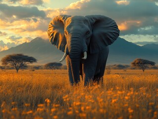 Wall Mural - Elephant Sunset.